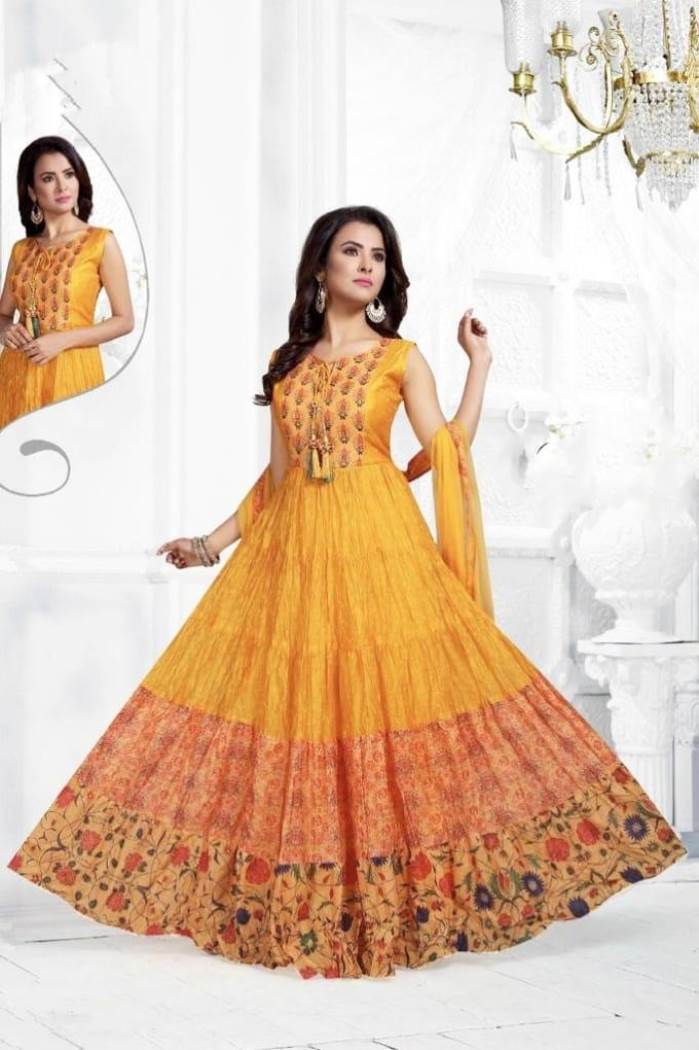 Yellow Color Party Wear Designer Gown With Dupatta