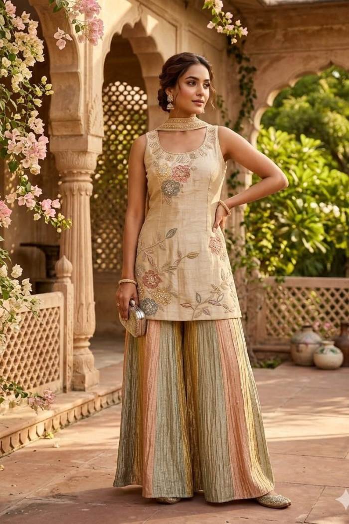 Gold Color Party Wear Designer Indo-Western Plazo Suit