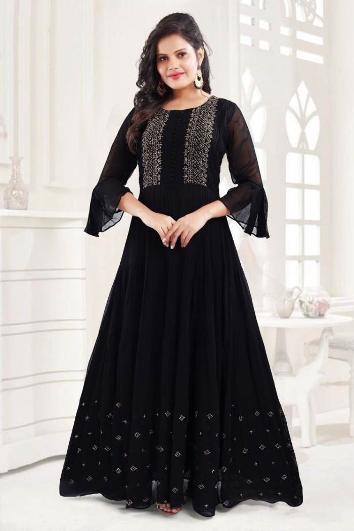 Black Color Casual Wear Gown Kurti