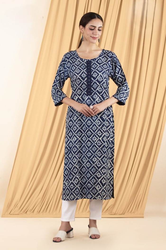 Blue color Pure cotton Straight Kurti