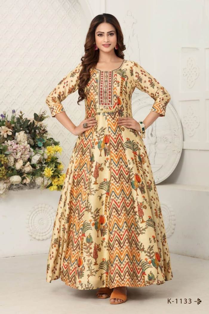 Cream Color Party wear Gown Kurti