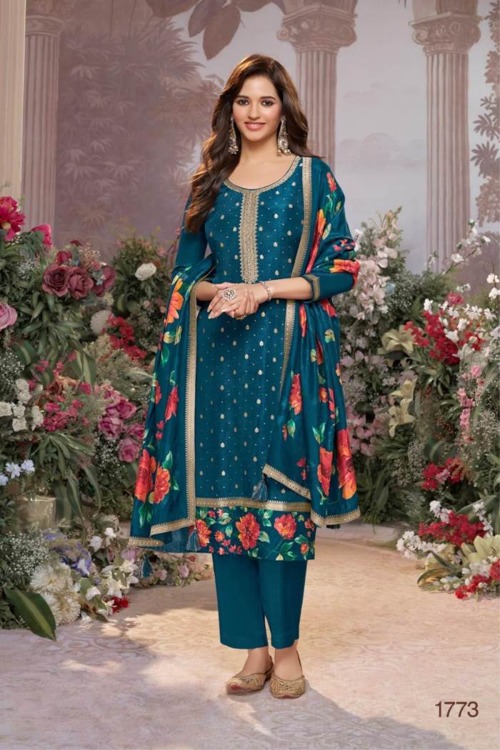 Peacock Blue Color Party Wear Designer Straight Long Suit