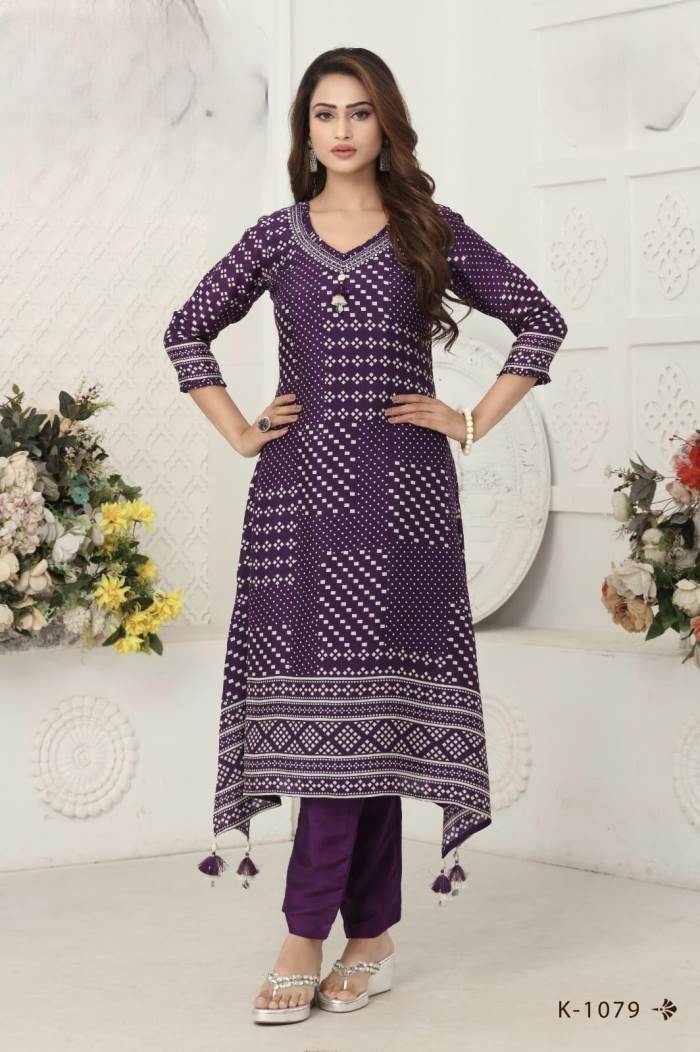 Purple Color Party Wear Designer Kurti Set