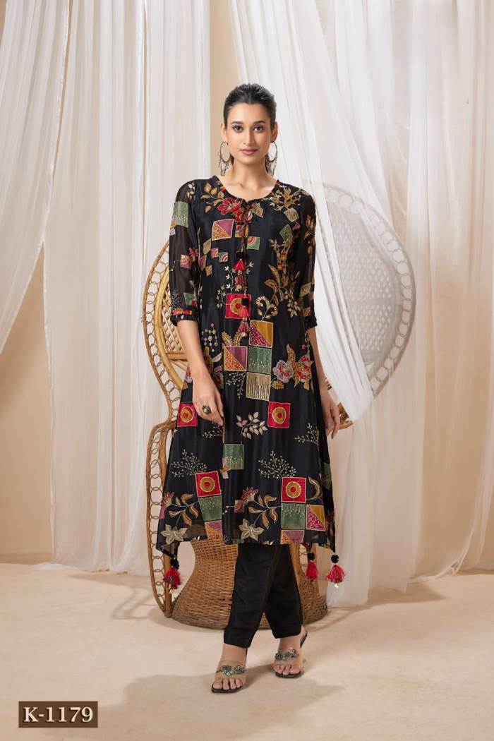 Black Color Party Wear Designer Kurti Set