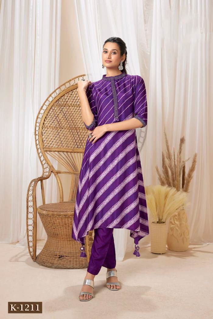 Purple Color Party Wear Designer Straight Kurti Set