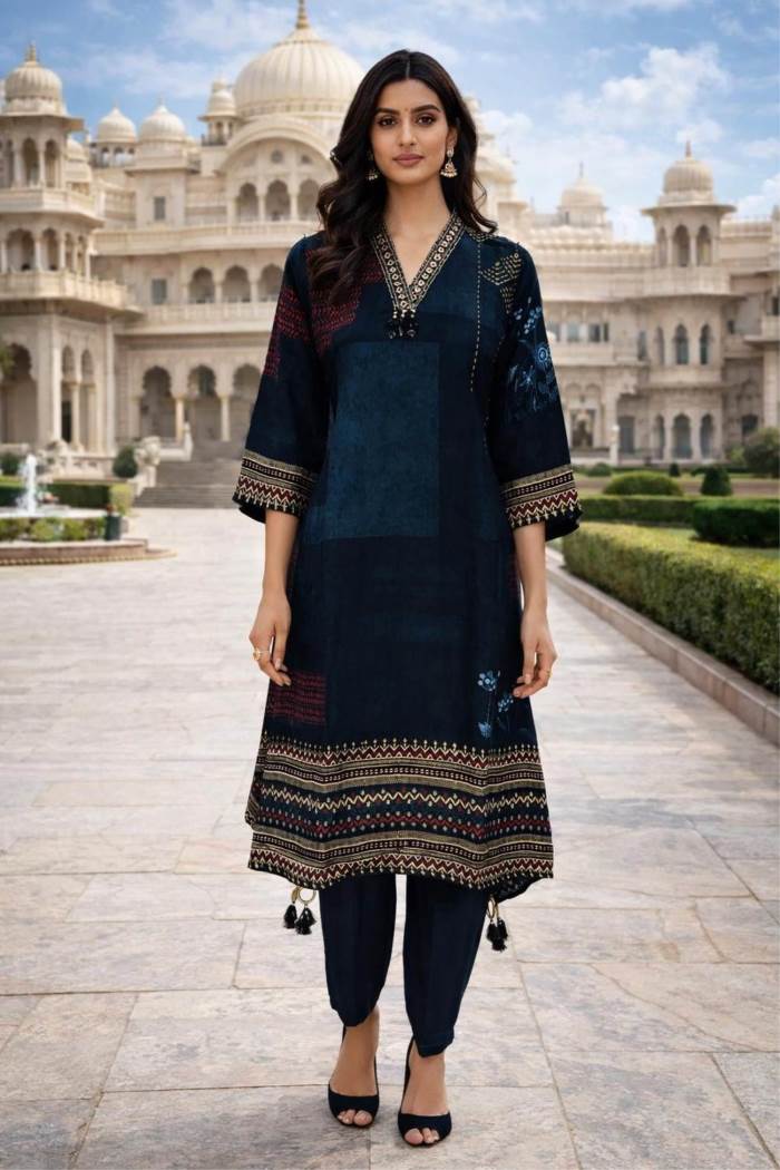 Blue Color Party Wear Designer Kurti Set