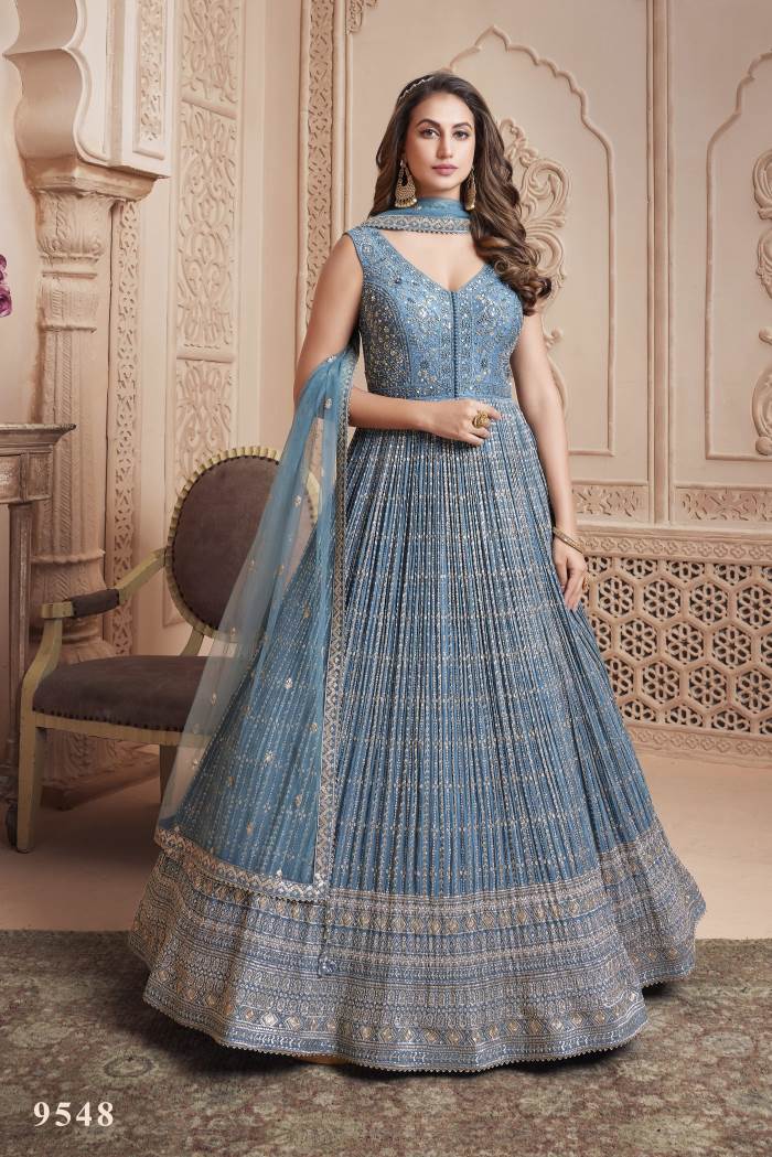 Blue Color Wedding Season Special Designer Gown