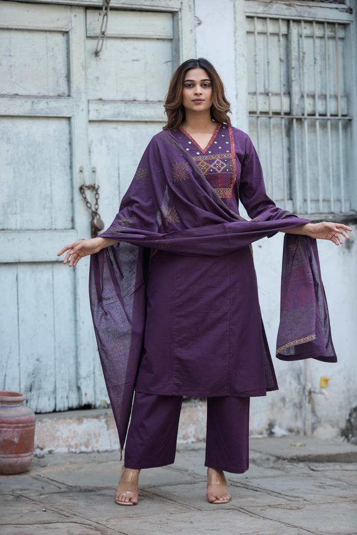 Purple Color Party Wear Designer Kurti Set