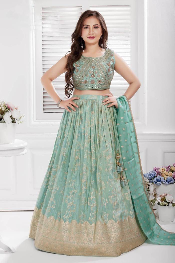 Sea Green Color Party Wear Designer Lehenga Choli