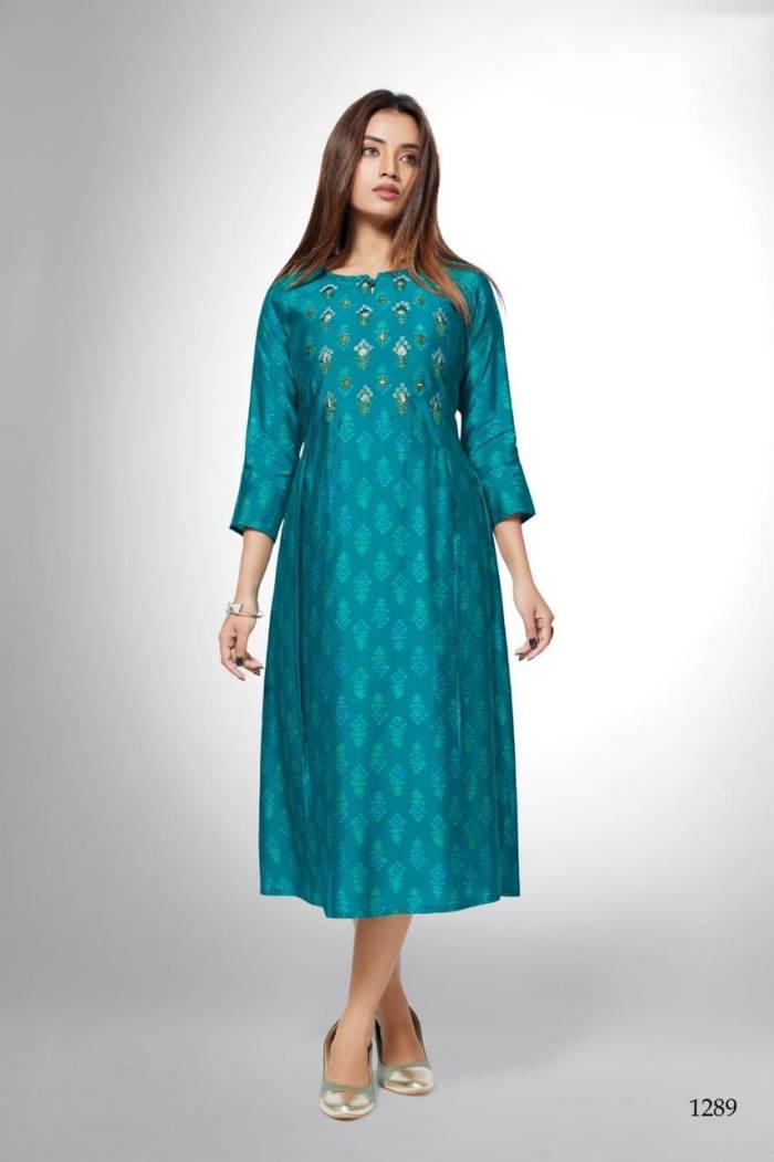 Green Color Party Wear Designer Straight Kurti