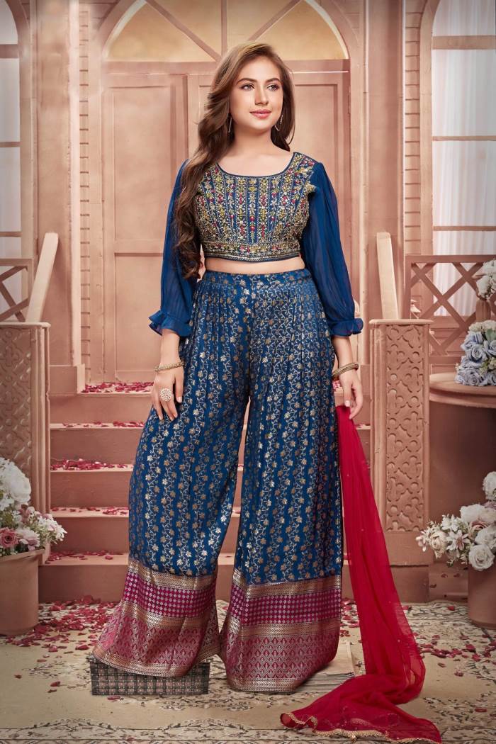 Blue Color Party Wear Designer Plazo Suit